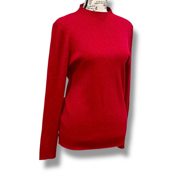 NWT J. McLaughlin Size XL Sylvana Red Shimmer Mock Neck Sweater $158 Holiday - Picture 5 of 8